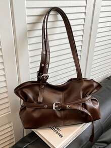 High-Quality Women's Shoulder Bag, Strap Design Large Capacity Fashion Versatile Tote Bag, Suitable For Office Ladies - Coffee - View 1