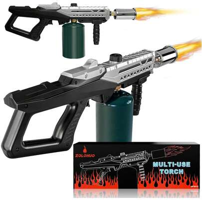 New Black Propane Grill Torch Gun With Adjustable Flame (800, 000 BTU, 4000°F)-Ergonomic Flamethrower For BBQ, Campfire, Welding, Soldering &  Control Durable Plastic, No Electricity/Battery Needed (Tank Not Included)