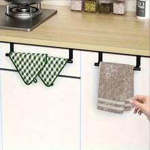 1pc Elegant Stainless Steel Towel Bar, Fashionable No-Drill Door Hanging Towel Rack, Suitable For Bathroom And Kitchen Towel Storage, Movable And Easy To Install Without Damaging Cabinet Doors - Heavy Duty & Space-Saving Shelf For Home, Bathroom, Kitchen, Cabinet, Wardrobe, Hotel - Black - View 13