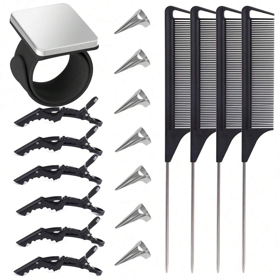 18pcs Hair Braiding Tool Kit, Magnetic Wristband Clips, Sectioning Clips, Tail Comb, Braid Rings - Multicolor - View 1