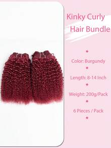 QVR QUEEN VIRGIN REMY QVR 6束短款蓬松卷曲人发束，酒红色，非洲蓬松卷曲人发编织发，用于制作假发，巴西原生雷米卷发，缝合式，柔软易用，适合日常佩戴，经济实惠的非洲卷发束，多种颜色可选。 - SBUG - 查看 2