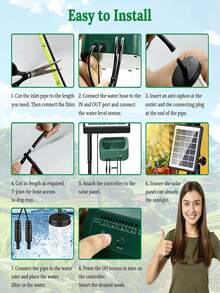 Kit de riego solar automático para jardín, sistema de riego por goteo con manguera de 15 m, temporizador de riego automático para vacaciones, balcones, macetas y plantas. - Negro - Ver 8