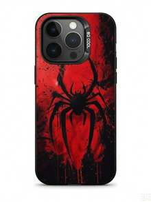 1pc Dark Red Spider Graphic Painted Protective Phone Case, Anti-Drop, Compatible With IPhone 17, 16, 15, 14, 13, 12, 11 Pro Max - Multicolor - View 5