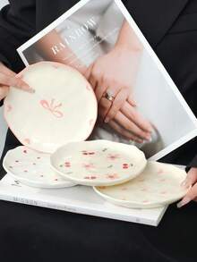 Juego de 4 platos de postre cerámicos asimétricos pintados a mano, exquisitos platos para aperitivos, adecuados para bistec, postre, té de la tarde, bodas, fiestas, regalos festivos - Multicolor - Ver 11