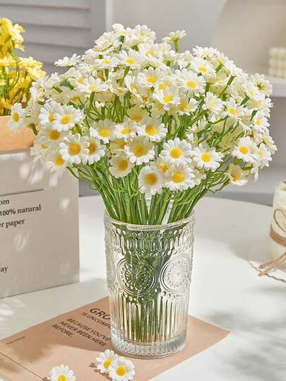 6支仿真雏菊，白色花瓣，黄色花心，适用于婚礼花束、家居装饰、办公室和花园装饰，塑料花，插花