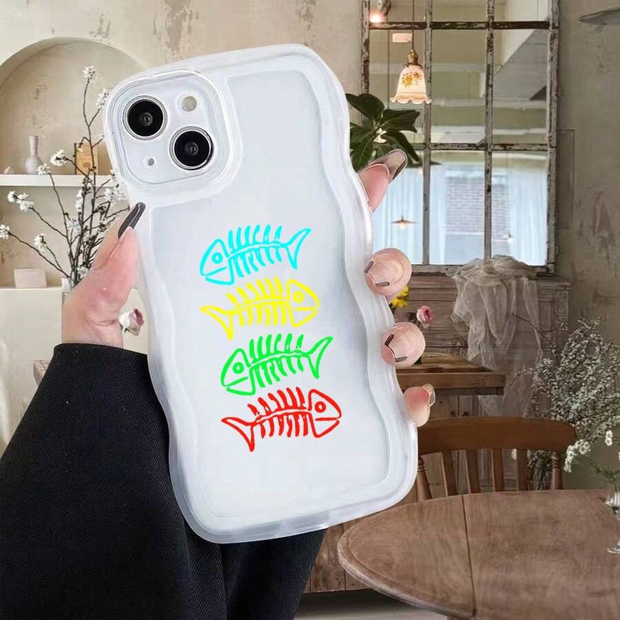 1pc Transparent Wave Shaped Protective Phone Case, Fish Spine Pattern, Suitable For Daily Use, Compatible With IPhone17Air/17pro/17promax/17/16e/16/15/14/13/12/11/X/Xr/8/7 And Galaxy A14/A15/A54/S24/S24Ultra Series - Clear - View 1