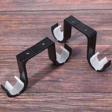 2Pcs Double Curtain Rod Brackets Ceiling Mount Ports Aluminum Alloy Black - A - View 8