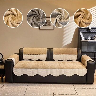 1pc Chenille Sofa Cushion, Wavy Striped Edge Sofa Seat Pad, Pet-Friendly Anti-Scratch Sofa Protector, Suitable For All Sofa Types (Single/Double/Three-Seat/Multi-Seat), Machine Washable, All-Season, Skin-Friendly Breathable Non-Slip Sofa Decor, Applicable For Living Room, Bedroom, Office, Comfortable Soft Sofa Cover Set, Suitable As Gift For Valentine's Day, Mother's Day, Thanksgiving, Christmas, Birthday