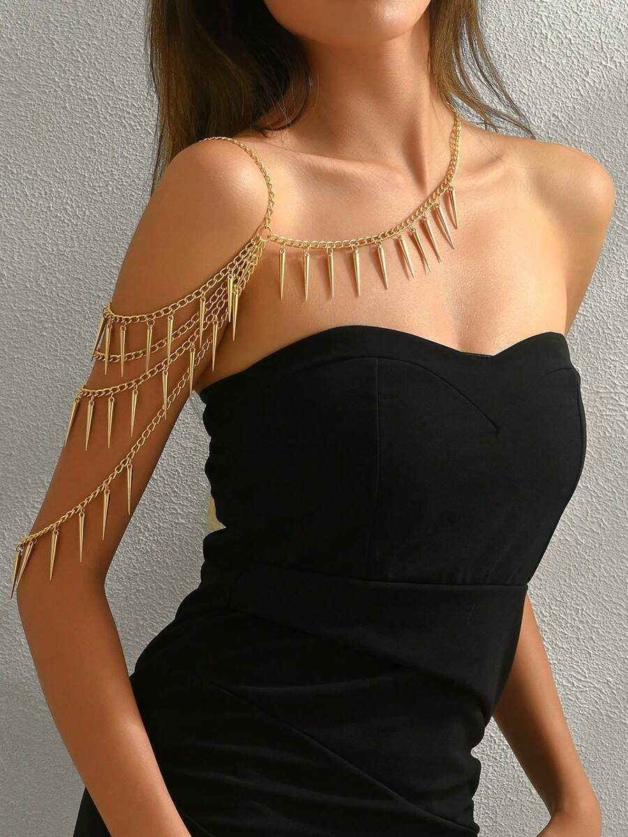 1pc Exaggerated Sexy Metal Water Drop Pendant Multilayer Shoulder Chain, Suitable For Party, Gathering, Beach Vacation - Gold - View 1