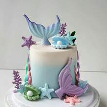 8pcs Purple Mermaid Cake Decorating Kit, Including Seashells, Mermaid Tails, Starfish Decor, Bringing Unparalleled Joy And The Most Beautiful Moments To Your Family And Friends. Bring Dreamy And Gorgeous Decor To Your Party. - Multicolor - View 7