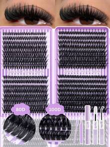 640PCS/1280PCS Individual Cluster False Eyelashes, High Capacity Lash Clusters Kit, 50D+60D+80D+100D D/DD-Curl Voluminous, 0.31-0.63inch, DIY Lash Clusters, Faux Mink Eyelashes, Fluffy Wispy Lashes, Natural Look, Thick & Long, Super Soft & Lightweight, Reusable, Single Strand Segmented Lashes, Lash Extension Kit With Makeup Tools, Includes Lash Glue, Tweezers & Brush, Suitable For Beginners For Daily, Wedding, Party, Music Festival, Mother's Day, And Other Occasions - 紫色 - 查看 7