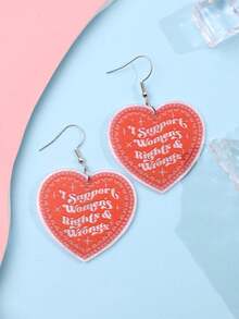 1对时尚精致创意独特闪亮字母红白珍珠心形亚克力吊坠耳环，适合女性日常、派对、通勤、节日佩戴 - 彩色 - 查看 3