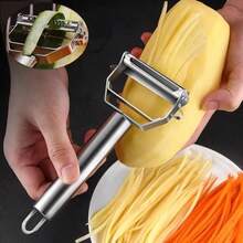 Upgraded Stainless Steel Double-Blade Peeler, Ergonomic Handle Fruit & Vegetable Peeler, Potato Peeling Tool, Kitchen Gadget - Silver - View 2
