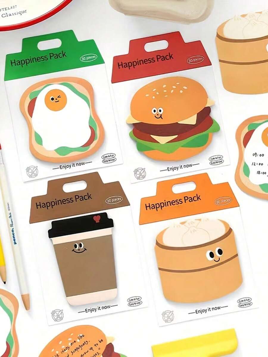 1 tập giấy ghi chú hình thức ăn dễ thương với họa tiết hoạt hình, kèm theo 1 cuộn băng dính hai mặt, thích hợp để nhắc nhở, ghi chú học tập, chuẩn bị cho năm học mới, đồ dùng học tập, ghi nhớ tại nhà. - Nhiều màu - Xem 1