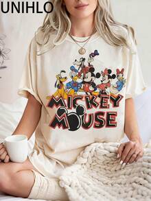 Disney UNIHLO Mickey  Print  Summer Casual Versatile Pure Cotton T-Shirt Suitable For Any Place - trắng - Xem 2