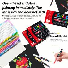 Back To School & GuangNa Classic 12-408 Color Acrylic Paint Markers, Liquid Acrylic Ink Auto Control, Rich Ink, Smooth Flow, Comprehensive Color Classification, Stackable Colors, Strong Coverage, Felt Tip Stationery Set, Suitable For Canvas, Rock Painting, Wood, Stone, Glass, Ceramic, Textile Painting, DIY Crafts, Back To School Supplies, Convenient Packaging And Portability - (Upgraded Version) Acrylic Markers - View 9