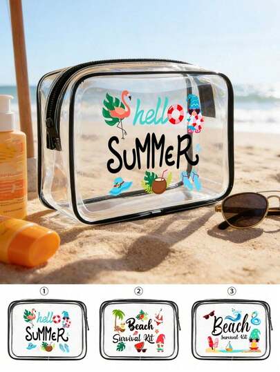 一款透明休闲手提包，男女皆宜，可用作化妆包、洗漱包或收纳包。它便于携带，可用作洗漱包——采用拉链封口和便捷提手设计，是旅行和航空出行的必备之选。