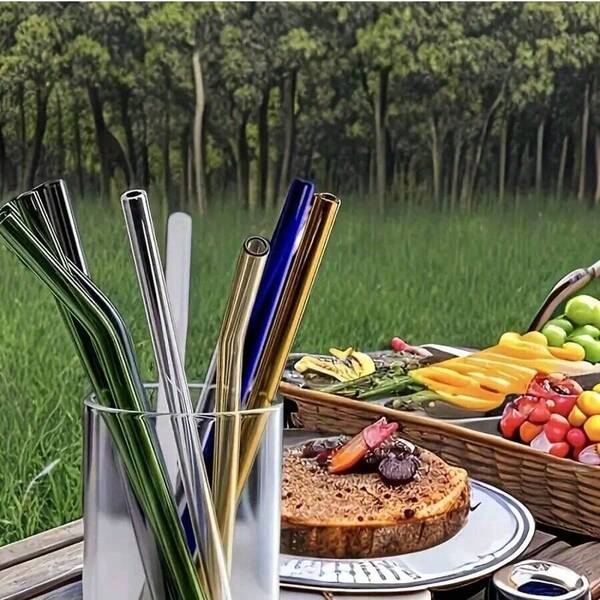 10/25/50 piezas Pajitas de vidrio curvadas multicolor, pajitas reutilizables resistentes al calor para café, jugo, leche con té en casa, oficina, cafetería, fiesta, boda, cumpleaños, baby shower, decoración navideña