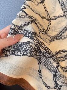 1pc Khaki Retro Artistic Printed Scarf, Versatile Lightweight Travel & Vacation Accessory, Women's Original Design New Arrival Headscarf - Khaki - View 4