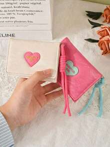 1 chiếc ví nữ ngắn hình trái tim màu kẹo ngọt, có khóa kéo, ví đựng tiền xu có quai đeo, ví đựng thẻ gập có khóa kéo, ví sắp xếp thẻ, hộp đựng thẻ di động, ví đựng thẻ ngắn gập đôi, túi đựng tiền xu, ví đựng thẻ ID, ví đựng thẻ đa chức năng, thích hợp cho du lịch nước ngoài và đi làm hàng ngày, quà tặng cho bạn bè, chị em gái và bạn gái. - Nhiều màu - Xem 7