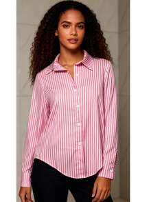 Steve Store Women's Fashion Striped Long-Sleeved Button-Down Shirt, Elegant And . - Rosa 02 - Ver 3