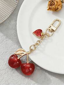 1pc Unique Shiny New Cherry-Shaped Pendant, Keychain Pendant, Cherry-Shaped Buckle Decor Keychain, Suitable As Bag Accessory, Suitable For Women's Handbags And Accessories As Decoration, Car Keychain, Charming Key Ring, Jewelry Gift, Car Accessory, Suitable For Girls, Female College Students And Office Women As Decoration. It Is An Ideal Choice For Gifts To Friends, Christmas Gifts, Halloween Gifts, Valentine's Day Gifts, New Year Gifts. - Fiery Red - View 3