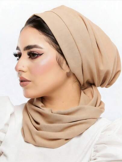 1pc Women's Instant Turban, Elegant Solid Color Headscarf, Versatile Slip-Resistant Absorbent Headwrap, Pleated Design For Voluminous Look, Soft Comfortable Modal Jersey Fabric, Suitable For Daily Wear, Yoga, Sports