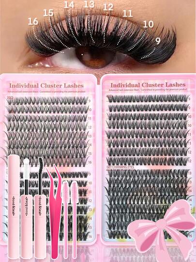 Eimny 640pcs Cluster False Eyelashes, D-Curl 8-16mm Mixed Length, Thick Curly Eyelash Extension Set, Fluffy Soft Individual Fake Lashes For Y2K Butterfly Effect Makeup, Includes Lash Glue, Brush, DIY Lash Tweezers, Great Gift For Travel Or Loved Ones