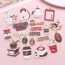 20件套可爱咖啡主题珐琅吊坠，合金滴油吊坠，适用于DIY珠宝制作。 - 咖啡棕 - 查看 9