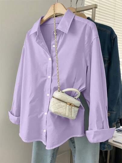 Áo sơ mi dài tay nữ kiểu dáng mới, áo khoác ngoài tối giản thời trang, áo sơ mi dài tay cài nút màu trơn nhẹ nhàng, trang phục công sở thường ngày cho nữ, áo dài tay bốn mùa.
