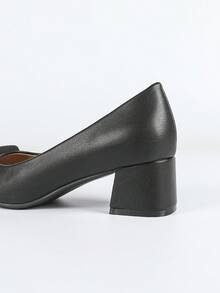 Women's Pointed Toe Elegant Chunky Heel Slip-On Fashion Pumps - Black - View 9