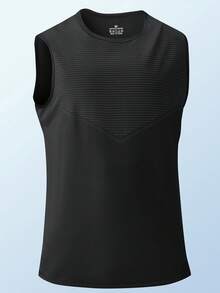 Camiseta de tirantes de secado rápido para hombres, camiseta sin mangas con panel en V texturizado para gimnasio & deportes de carrera - Negro - Ver 6