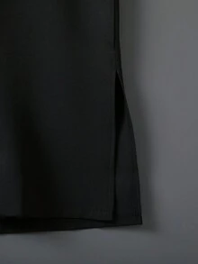 百搭纯色无袖中长披肩背心，夏季海滩度假薄款外套，比基尼罩衫，新款中国风宽松休闲罩衫，黑色 - 黑色 - 查看 6