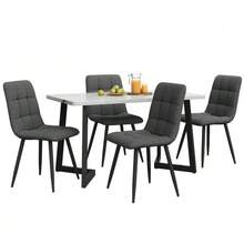 Rectangular Dining Table And Chairs Set Of 117 Cm With 4 Chairs, Modern Style, Dark Grey Linen Chairs, Black Table Legs. - Dark Grey - View 2