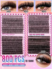 Waloshow 大容量礼盒装DIY假睫毛套装，包含10D、20D、30D、50D、80D、100D彩色假睫毛，可单独购买或组合购买，长度10-16mm，打造自然妆效，浓密纤长，超级柔软轻盈，单片分段式假睫毛，睫毛嫁接套装，适合旅行、日常佩戴（适合新手）、婚礼、约会、派对、节日等各种场合，也可作为圣诞节/万圣节/礼品假睫毛套装。 - D - 查看 3