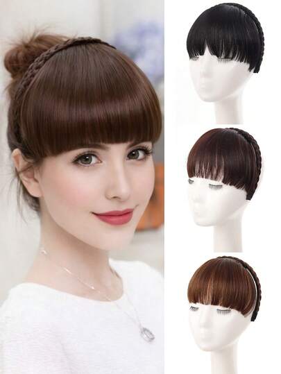 Synthetic Wigs Headband Bangs Extensions Hair Fringe Braid Headband Suitable For Women's Daily Wear And Gatherings