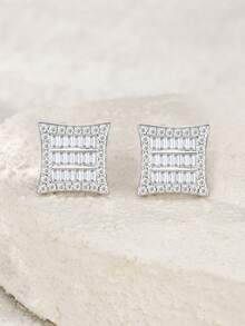 1 Đôi bông tai bạc 925 đính đá Moissanite, trang sức trang trí, quà tặng Ngày của Mẹ, Ngày Valentine, đám cưới, kỷ niệm, sinh nhật, đeo hàng ngày. - Bạc - Xem 3