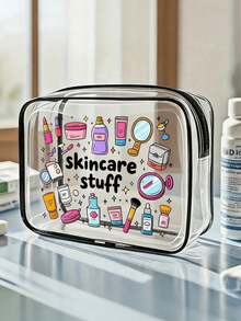 字母印花PVC化妆包，拉链密封PVC旅行收纳袋，轻便防褪色女士化妆洗漱包，TSA认证便携式化妆箱，易于清洁，适合作为母亲节礼物送给母亲、老师、朋友、护士，旅行必备，防水洗漱包，母亲节礼物 - 彩色 - 查看 2