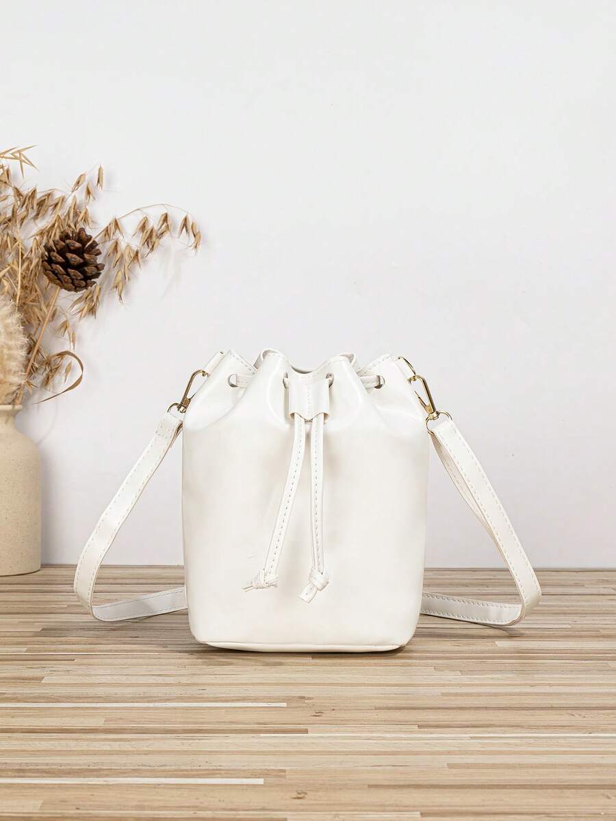 Women's Drawstring Shoulder Bucket Bag, Suitable For Daily Commute, Travel, Shopping - White - View 1