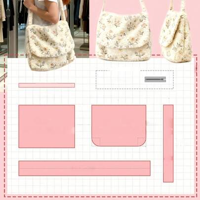 Pre Cut Flap Crossbody Bag Sewing Pattern - Easy DIY Sewing Pattern: Zippered Flap Shoulder Bag Ready-To-Use Kraft Paper Template - Medium Messenger Style Shoulder Bag (34x26cm) - DIY Plush/Canvas Purse Project Make Your Own Fuzzy Winter Bag Or Daily Tote Sewing Templates Sewing Supplies (Pattern Only)