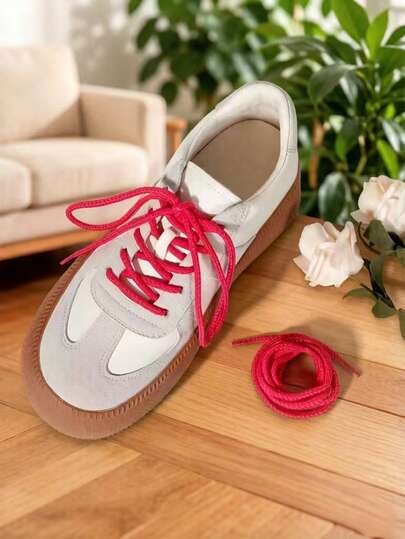 1 Pair 120CM Fashionable Metallic Rose Red Round Shoelaces, Suitable For Flats/Sneakers/Dress Shoes, Shoelaces Only (Shoes Not Included)