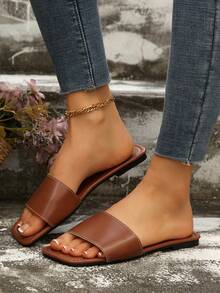 Korean Style Casual Flat Slippers, Open Toe Sandals For Summer, New Arrival Roman Style Flat Sandals For Women, Suitable For Dresses, Beach, Vacation - Brown - View 3