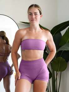 VOYJOY Impact Backless Bandeau Bra Workout Strapless Bandeau Basic Tank Top Adjustable - 玫瑰紫 - 查看 3