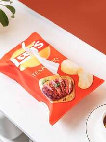 1个创意薯片造型纸巾盒，节省空间的方形纸巾盒，立方体纸巾盒，创新薯片袋设计，汽车沙发纸巾盒收纳盒，适用于客厅、餐厅、卧室 - 彩色 - 查看 5