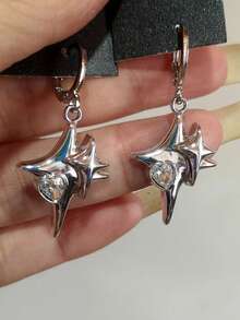 1 Pair Gothic Style Red Star Chain Cross Earrings, Red Crystal Spider Earrings, Punk Style Heart Cross Earrings, Fashionable Korean Design - Multicolor - View 6