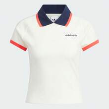 Adidas Originals 女士短袖 Polo 衫，针织领 - 白色 - 查看 2