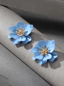 1pair Fashionable Flower Stud Earrings For Women For Dating Gift Valentines,Mom,Mother,Mother's Day,Gift - Baby Blue - View 4