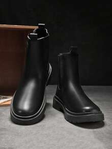 男士高帮靴，黑色真皮休闲鞋，耐穿低帮工装靴，新款时尚休闲鞋，适合正式场合穿着，侧拉链设计，适合居家和办公穿着 - 黑色 - 查看 2