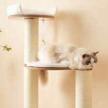 135cm Cat Tree, Oversized Trunk - Sturdy Climbing Tree, Three-Level Platform, 1 Cat Litter Box, 12cm Thickened Trunk, Removable Cushion And Spill Protection, Waterproof And Moisture Resistant - 白色 - 查看 5