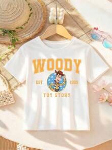 Disney Boys' T-Shirt, Featuring Woody Double-Sided Prints From Toy Story, Summer Boys' Round Neck Short Sleeves, Suitable For Daily Wear, Holidays, Outdoor Activities, And Can Also Be Used As A Children's Gift. - 白色 - 查看 2